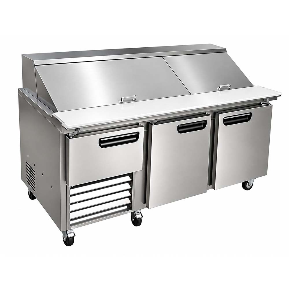 Leader NLM72 72" Mega Top Bain Marie / Sandwich & Salad Refrigerated Prep Table with 2 Full & 1 Half Door