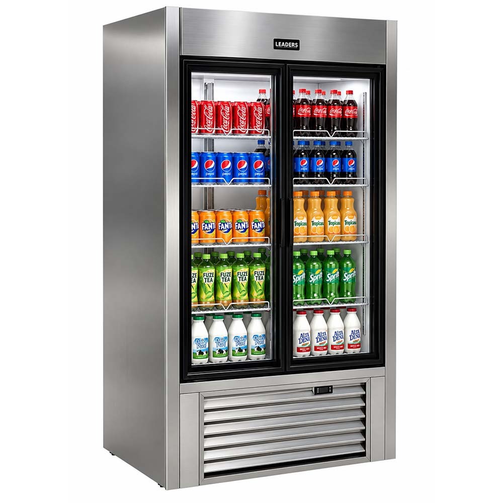 Leader NLS38 38" 2 Sliding Glass Door Stainless Steel Merchandiser Refrigerator