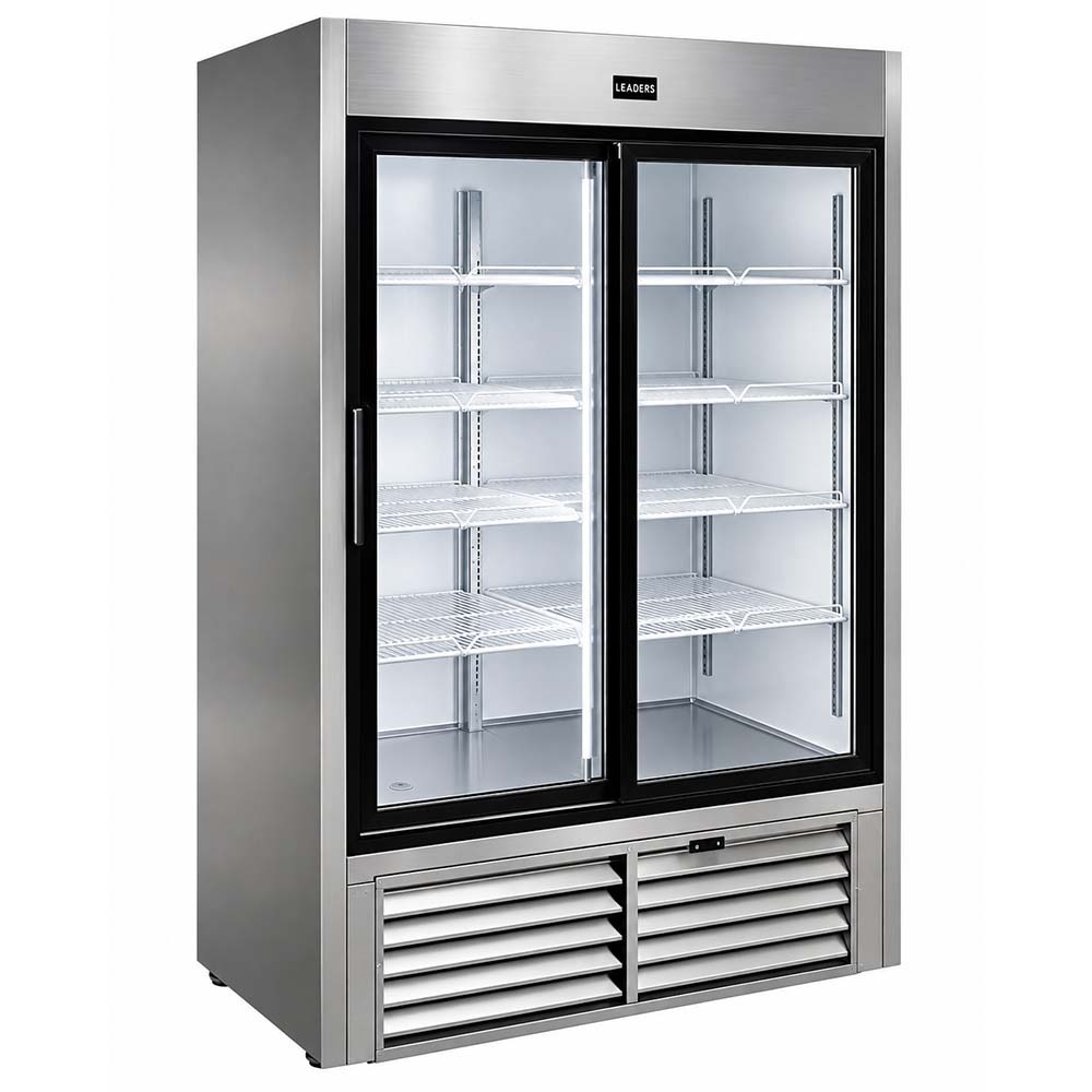 Leader NLS48 48" 2 Sliding Glass Door Stainless Steel Merchandiser Refrigerator