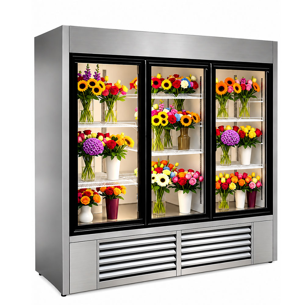 Leader NLS72F 72" Three Sliding Glass Door Refrigerated Floral Case - 9 Shelves