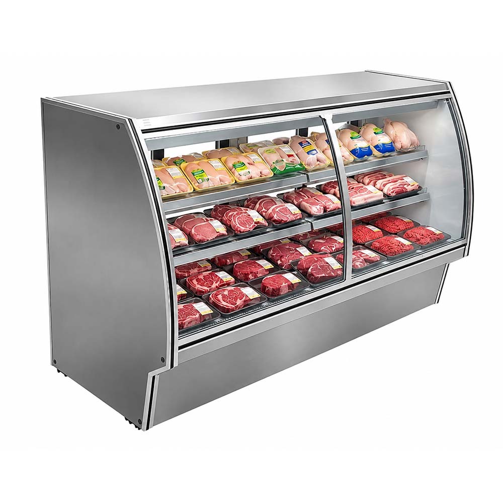 Leader NRHD94-R 94" Remote Refrigerated Curved Glass High Deli Case with 2 Shelves
