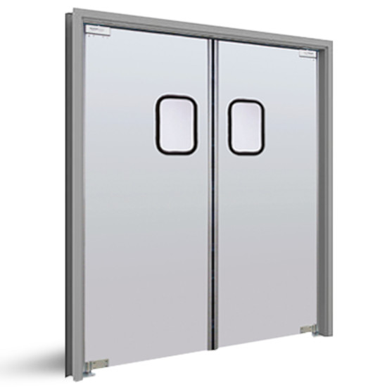 Eliason LWP3-72x84 36" x 84" Double Aluminum Swinging Traffic Doors with 9" x 14" Windows