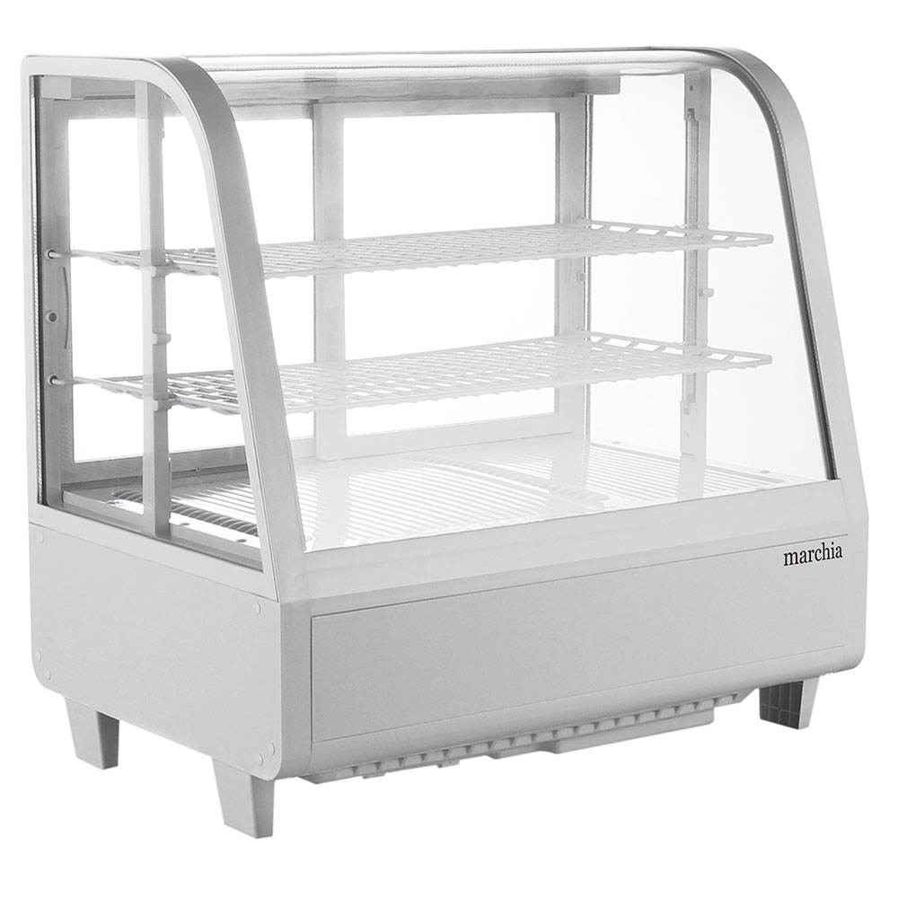Marchia MDC100-W 27" White Countertop Refrigerated Curved Glass Bakery Display Case with LED Lighting