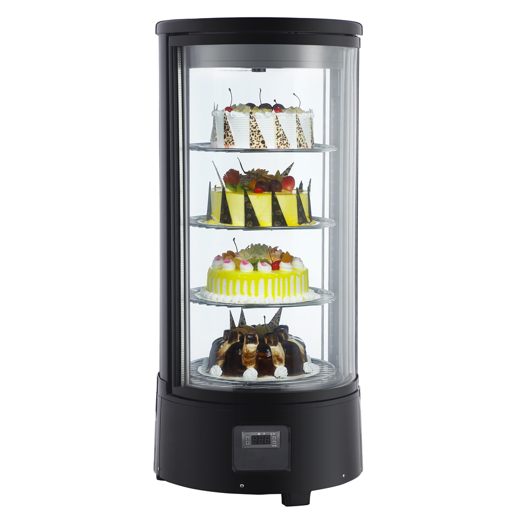 Marchia MDCR78 Black Countertop Rotating Refrigerated Bakery Display Case with LED Lighting