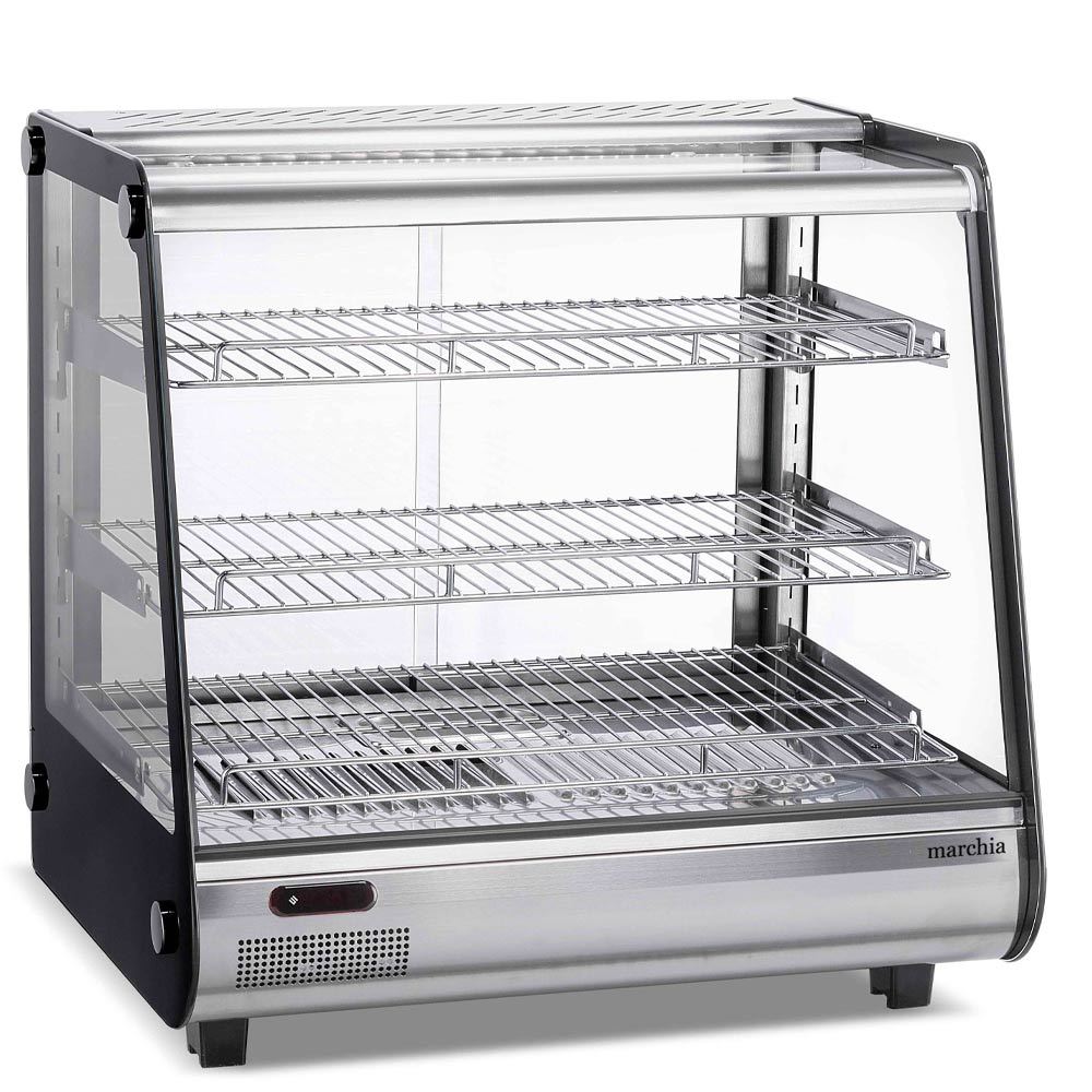 Marchia MHC121 27" Heated Stainless Steel Countertop Display Case with Front Slanted Glass