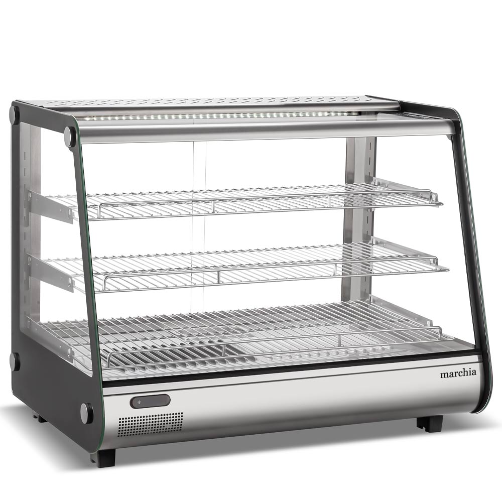 Marchia MHC161 34" Heated Stainless Steel Countertop Display Case with Front Slanted Glass
