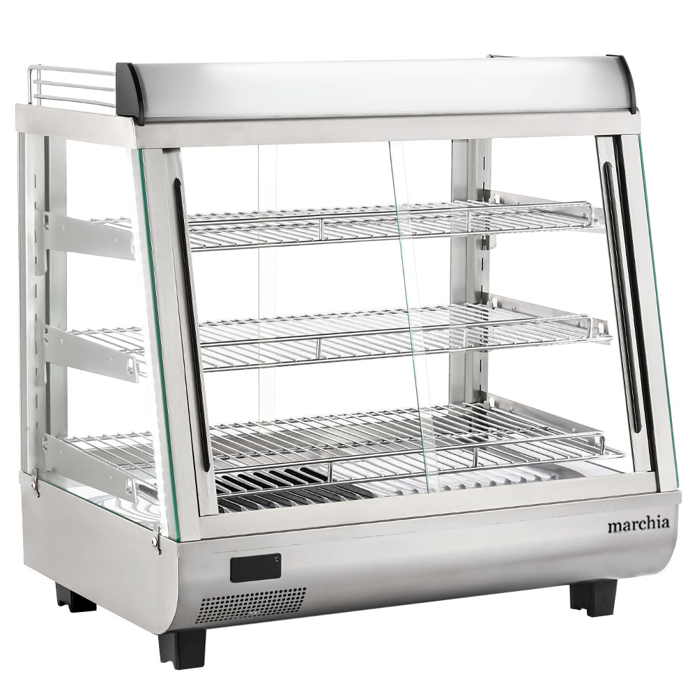 Marchia SHCC96 27" Stainless Steel Heated Countertop Display Front, Rear Doors