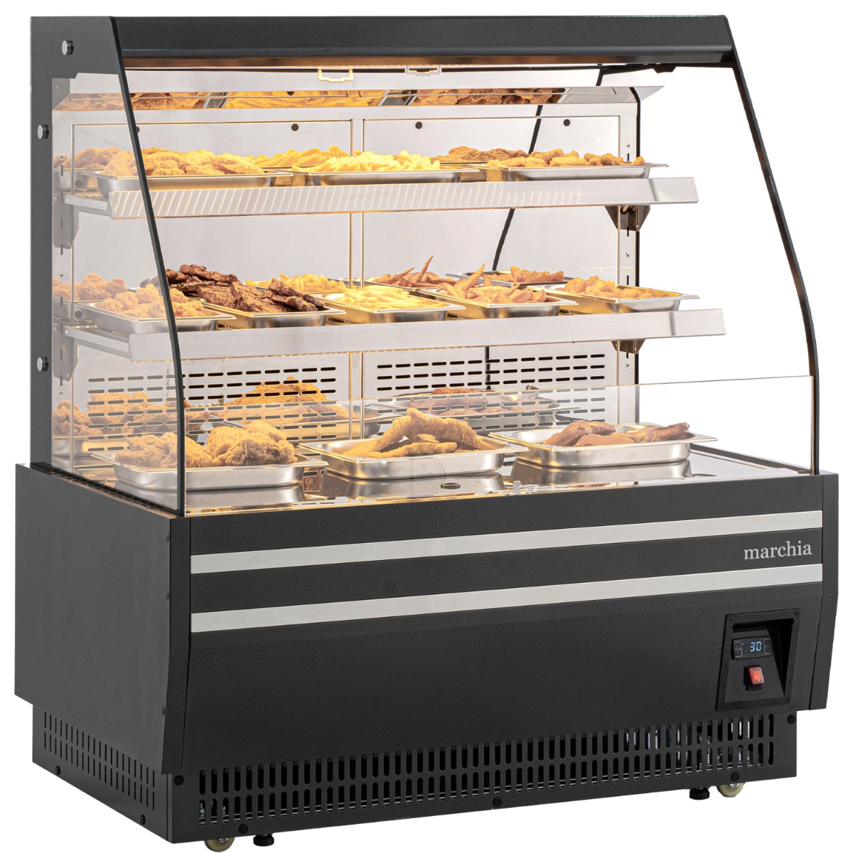 Marchia MHS1200-B 48" Black Low Profile Heated Open Air Food Display Merchandiser
