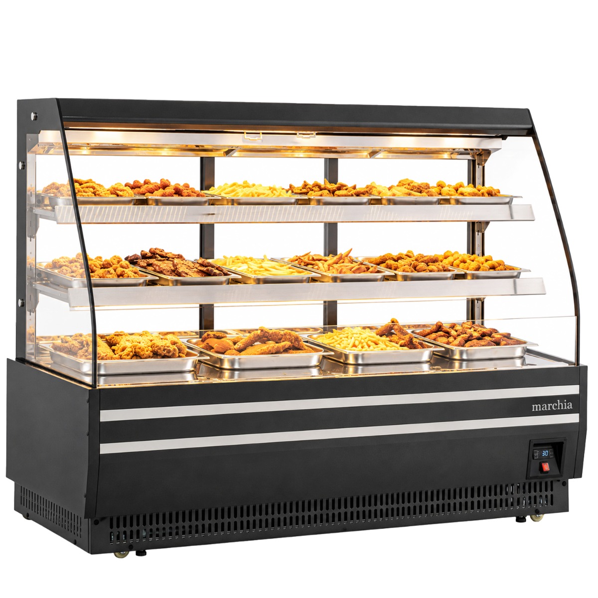 Marchia MHS1500-B 60" Black Low Profile Heated Open Air Food Display Merchandiser