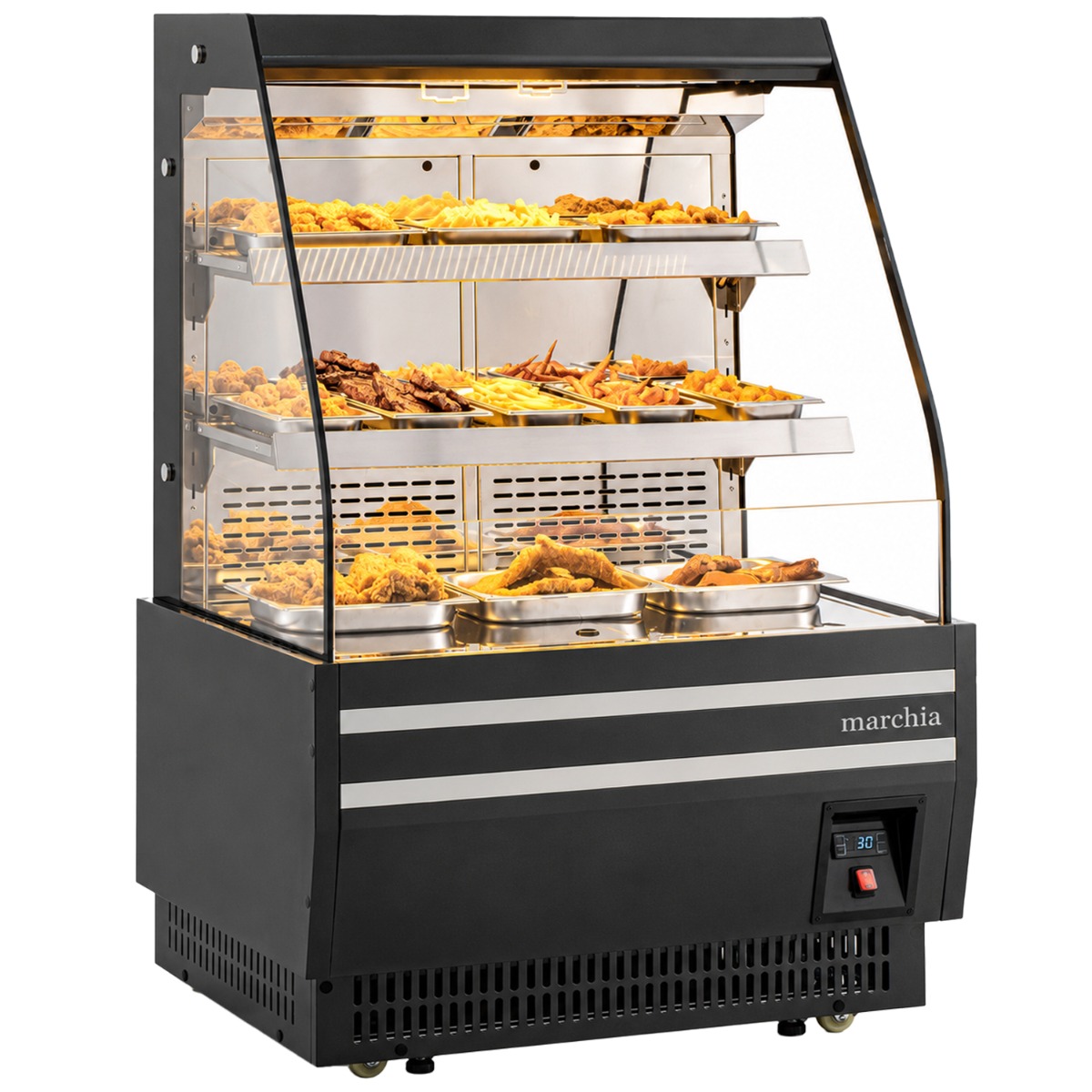 Marchia MHS900-B 36" Black Low Profile Heated Open Air Food Display Merchandiser