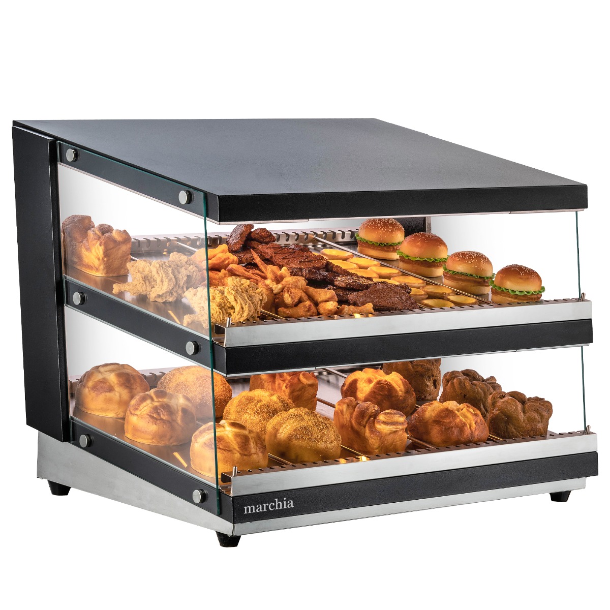Marchia MHW102 32" Full-Service Slanted Countertop Heated Display Merchandiser - 2 Shelf
