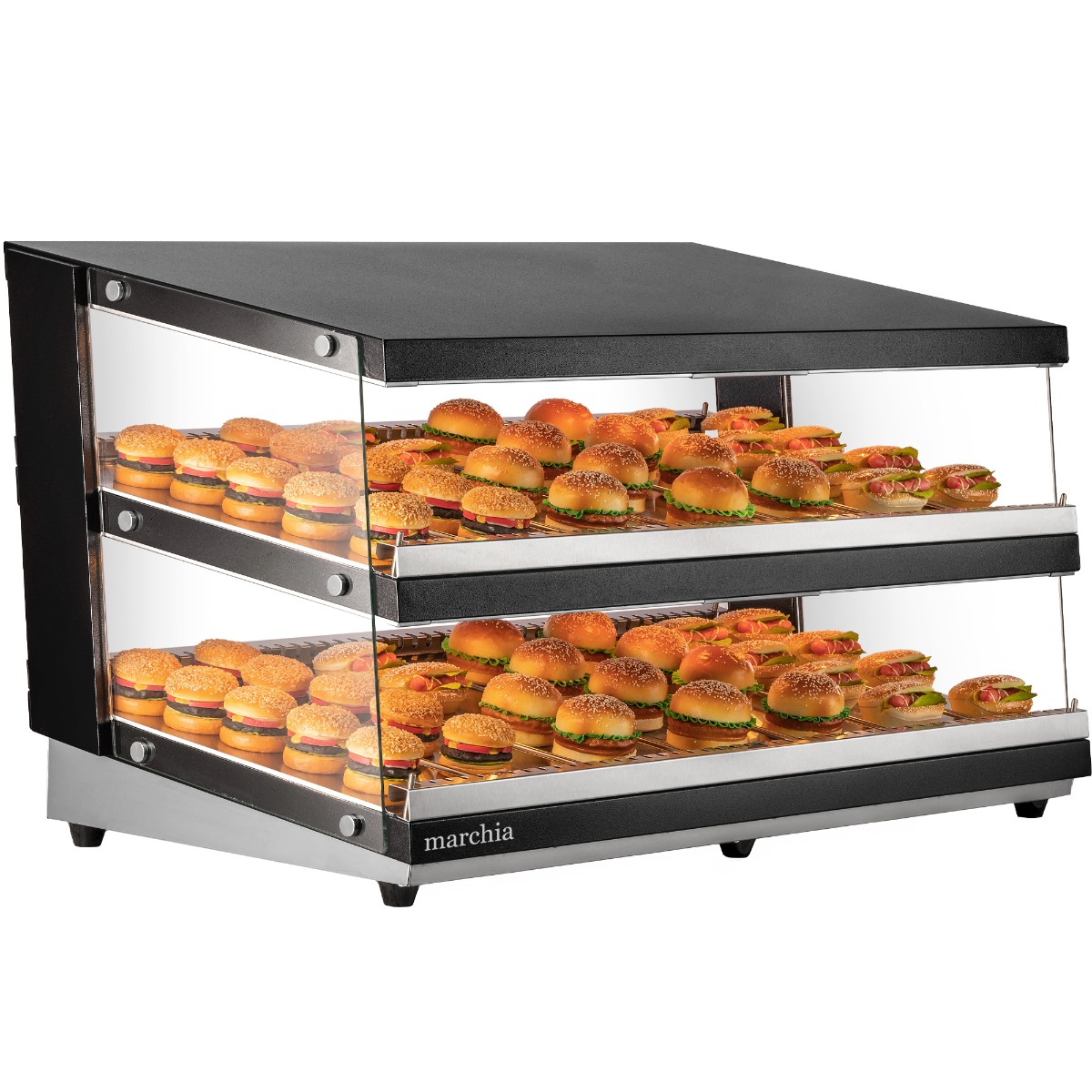 Marchia MHW138 50" Full-Service Slanted Countertop Heated Display Merchandiser - 2 Shelf