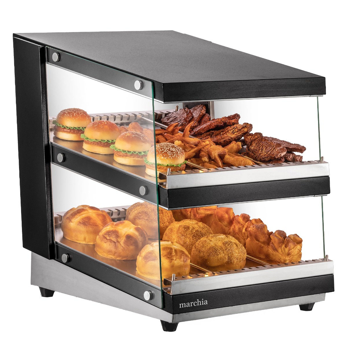 Marchia MHW65 24" Full-Service Slanted Countertop Heated Display Merchandiser - 2 Shelf
