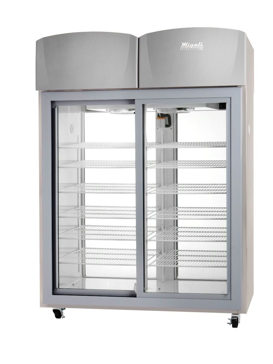 Migali Scientific EVOx-2PT-SH 55" Sliding Door Clean Room Pass Thru Pharmacy Refrigerator - 44.9 Cu. Ft.