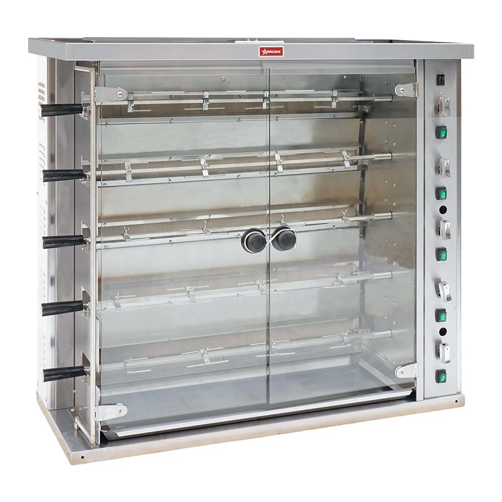 Omcan 47495 20 Chicken Natural Gas Countertop Rotisserie Oven with 5 Spits - 105,000 BTU