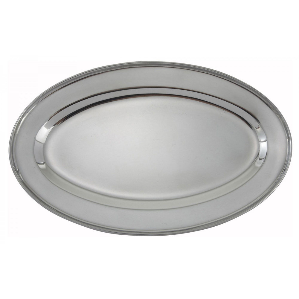 Winco OPL-14 Oval Stainless Steel Platter, 13-5/8" x 9-1/2"