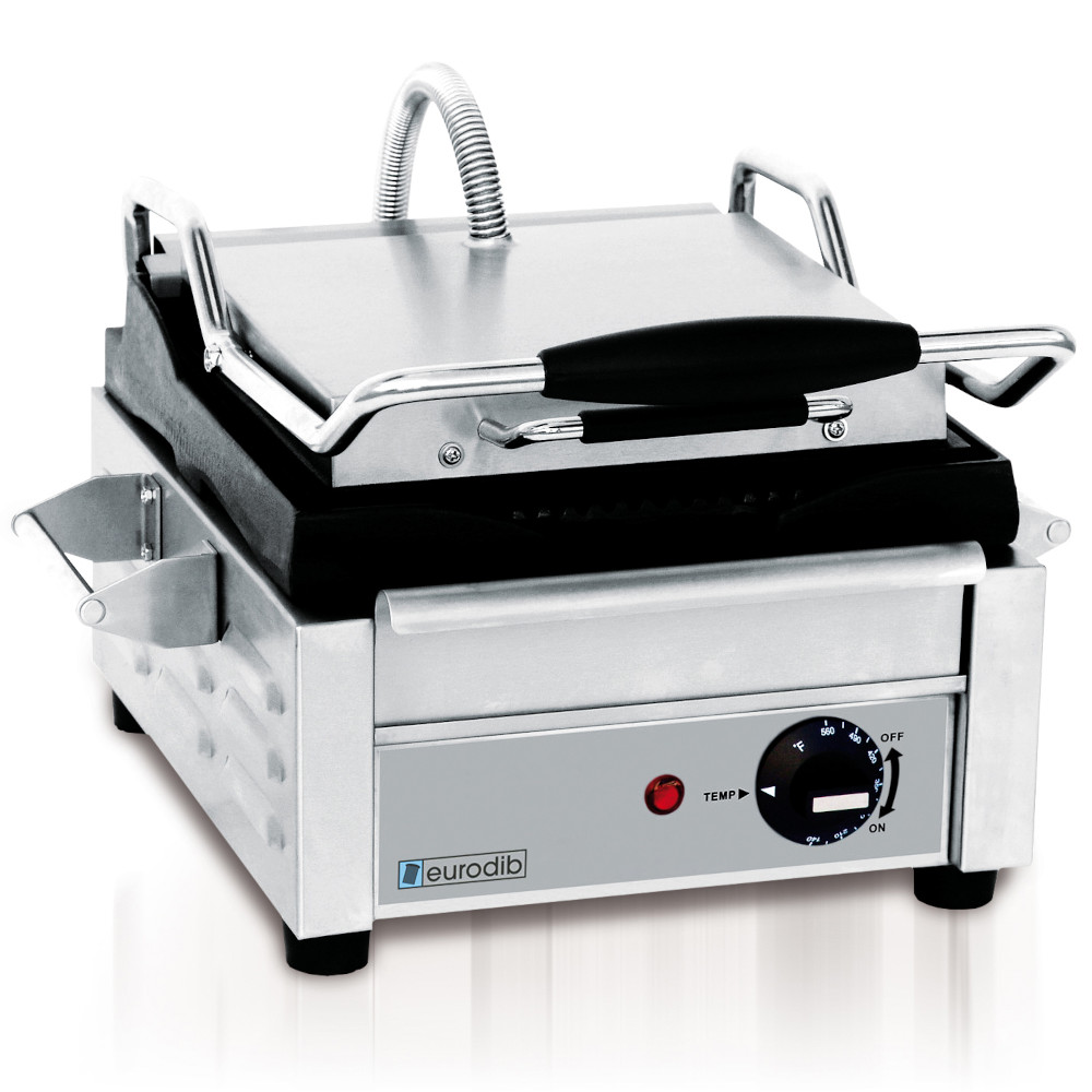 Eurodib SFE02325-120 Ribbed Small Panini Grill - 10" x 10"