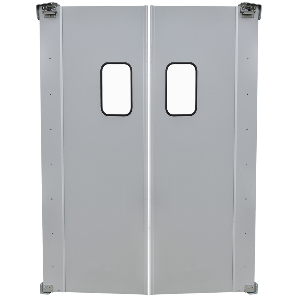 Prepline 60" x 84" Double Aluminum Swinging Service Traffic Door with 9" x 14" Window