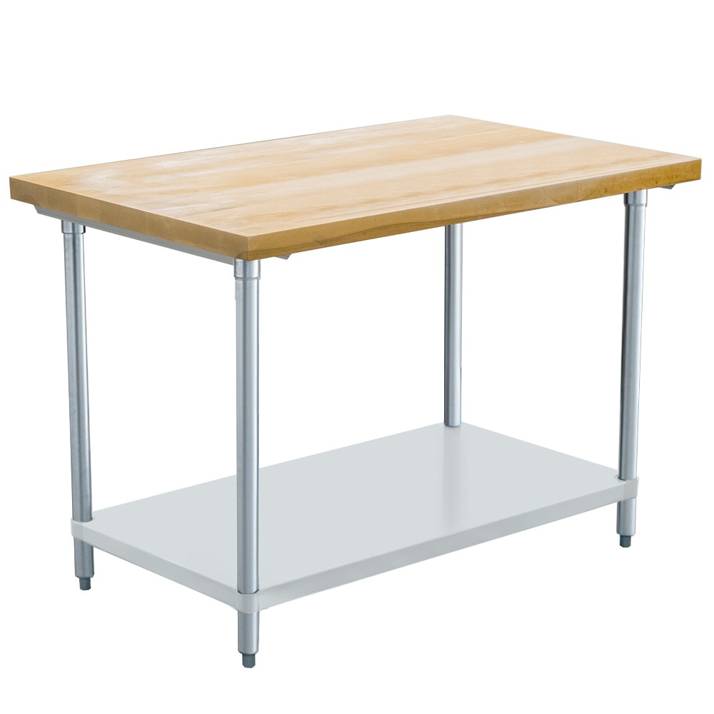Prepline PWTG-3048-R 30"D x 48"L Wood Top Worktable with Undershelf (NEW OVERSTOCK WITH MINOR CHIPPED WOOD)