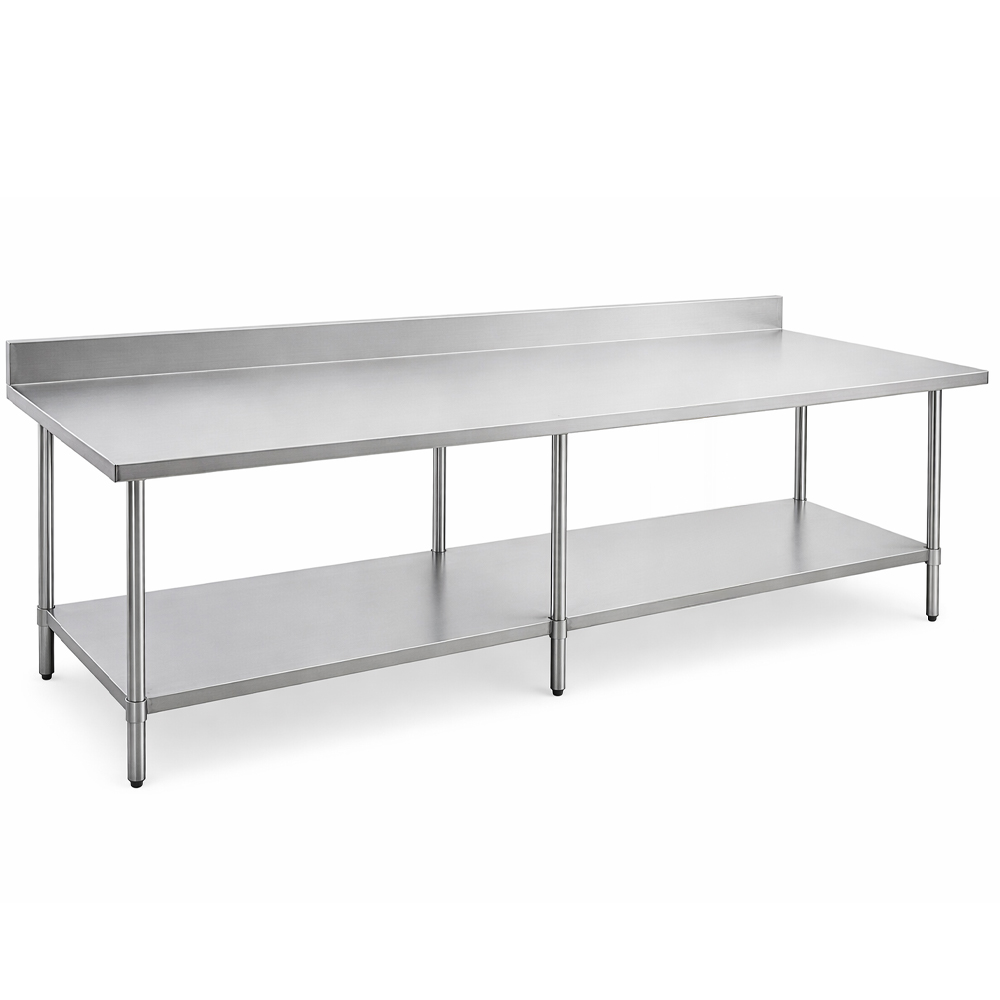 Prepline PWTG-3084-4BS 30"D x 84"L Stainless Steel Worktable with Undershelf with 4" Backsplash