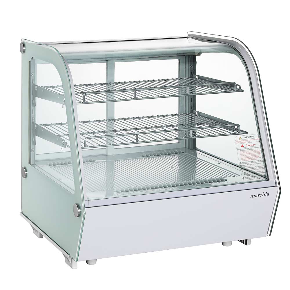 Marchia MDC121-W 28" White Countertop Refrigerated Curved Glass Bakery Display Case with LED Lighting