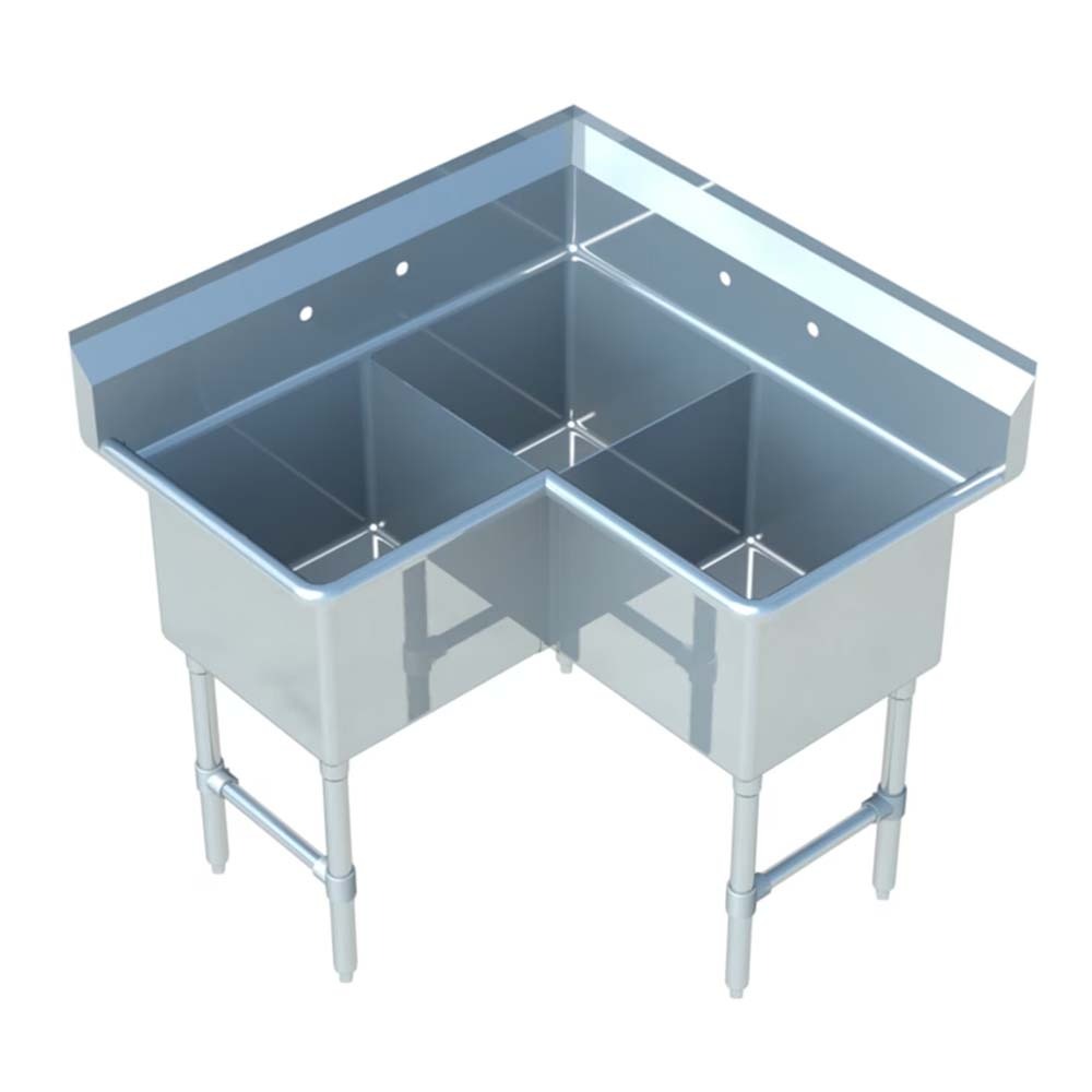 Sapphire SMCS1818-3 41" Stainless Steel 18" x 18" x 14" Bowl Size Three Compartments Corner Sink (BRAND NEW OVERSTOCK)