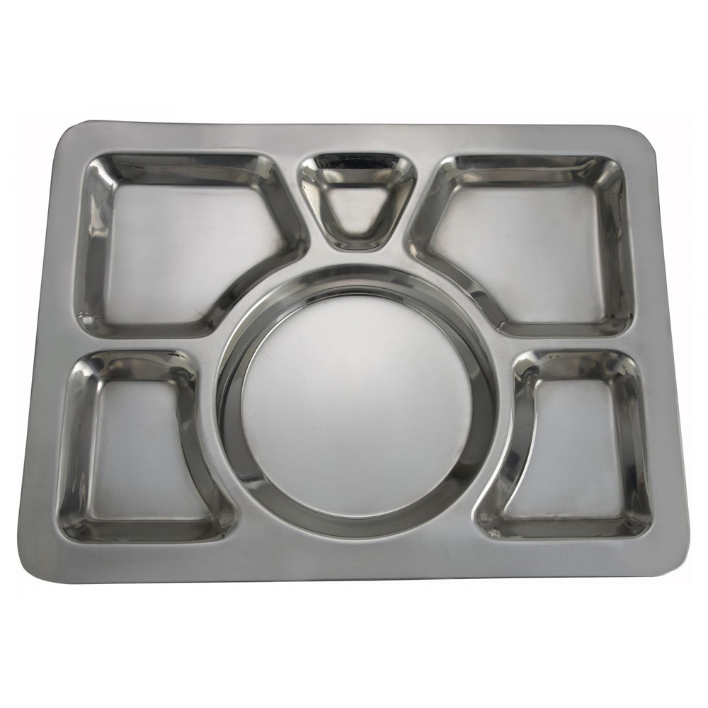 Winco SMT-1 15-1/2" x 11-1/2" Stainless Steel 6 Compartment Mess Tray