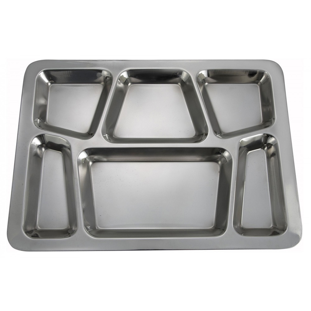 Winco SMT-2 15-1/2" x 11-1/2" Stainless Steel 6 Compartment Mess Tray