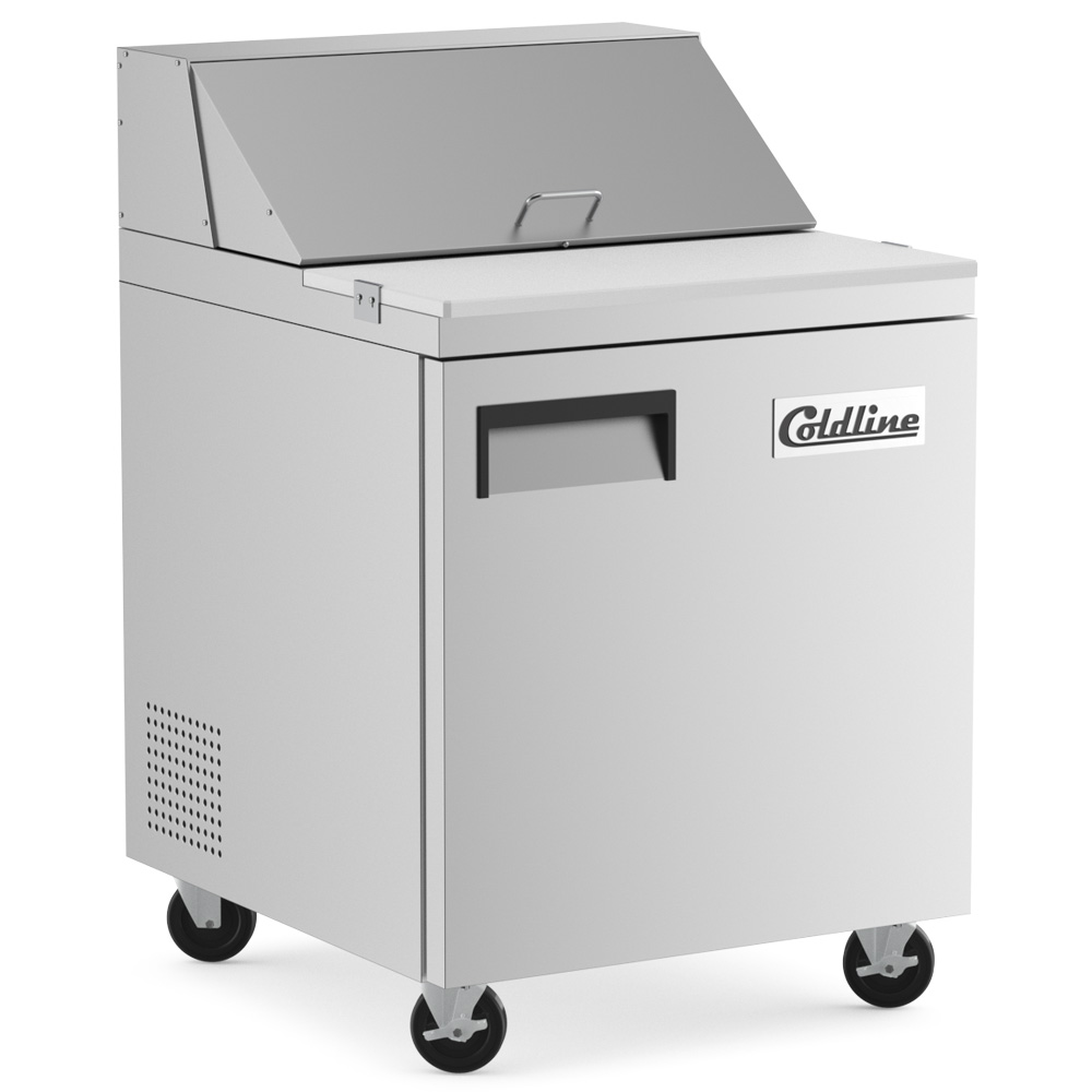Coldline SP27 27" Refrigerated Sandwich Prep Table with Cutting Board and 8 Food Pans