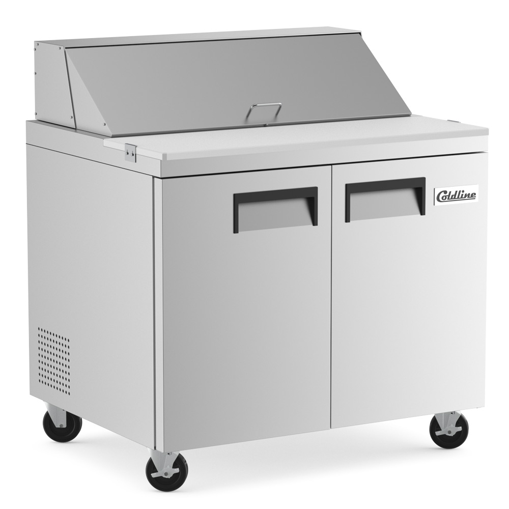 Coldline SP36 36" Refrigerated Sandwich Prep Table with Cutting Board and 10 Food Pans