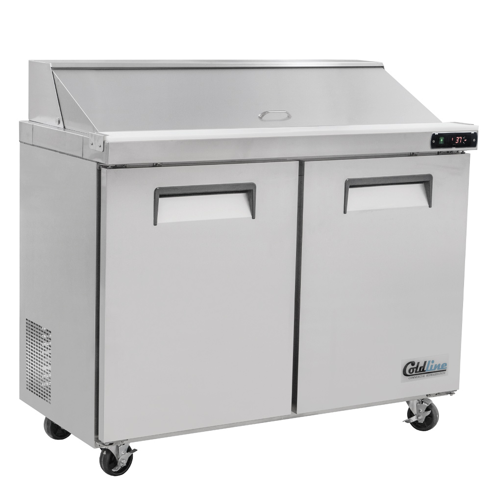 Coldline SPN-48 48" Narrow Depth Refrigerated Sandwich Prep Table with Cutting Board and 12 Food Pans