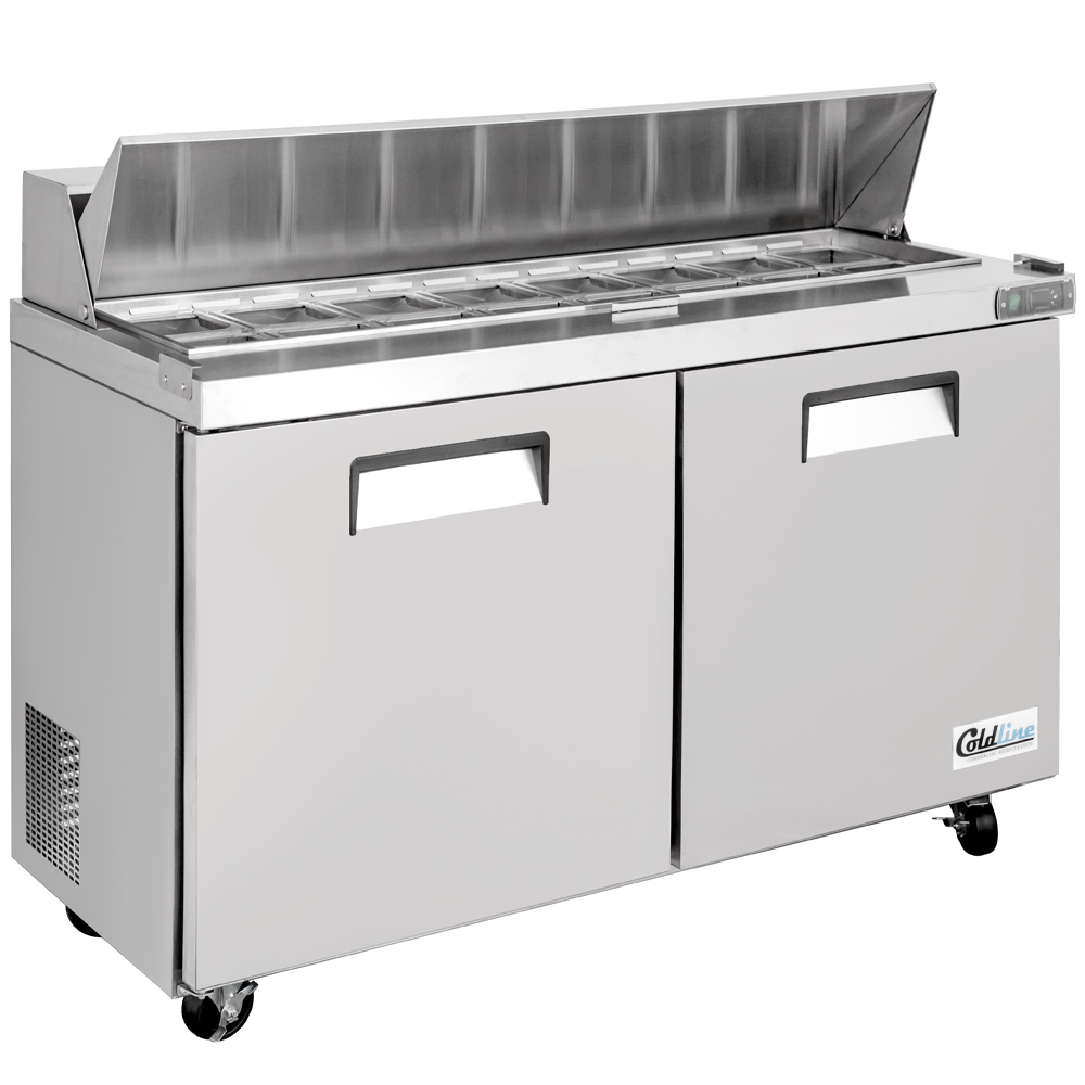 Coldline SPN-60 60" Narrow Depth Refrigerated Sandwich Prep Table with Cutting Board and 16 Food Pans
