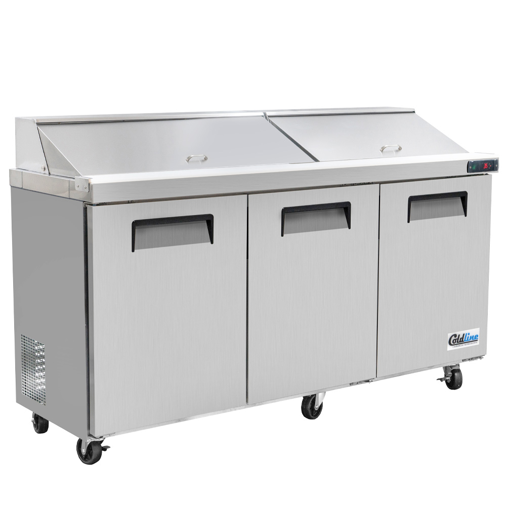 Coldline SPN-72 72" Narrow Depth Refrigerated Sandwich Prep Table with Cutting Board and 18 Food Pans