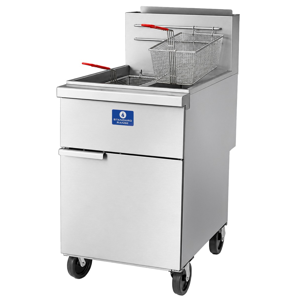 Standard Range SR-F4D-NG 78 lb. Natural Gas Stainless Steel Split Pot Floor Fryer - 120,000 BTU