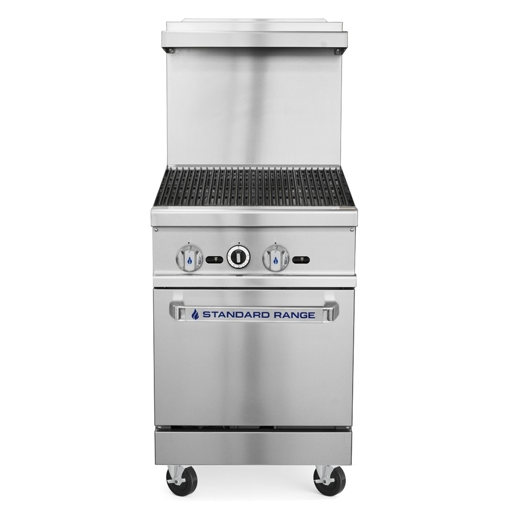 Standard Range SR-R24-24CB-LP 24" Liquid Propane Commercial Range with 24" Char-broiler Top, 1 Oven - 103,000 BTU
