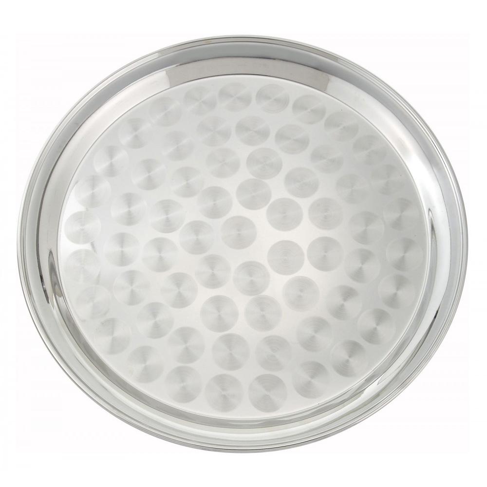 Winco STRS-14 Round Stainless Steel Swirl Service Tray, 14"