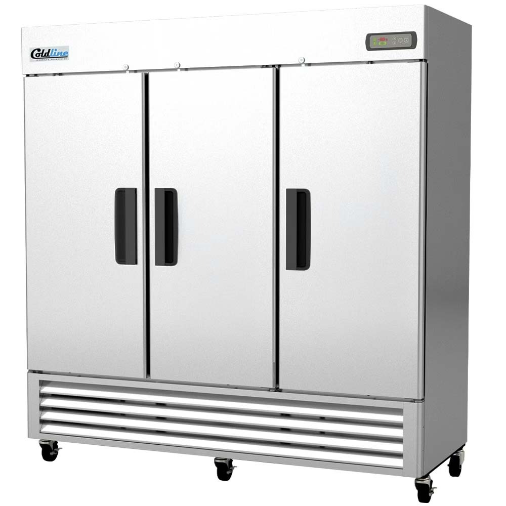 Coldline C-3FK 78" Three Solid Door Commercial Reach-In Freezer - Stainless Steel (NEW OVERSTOCK WITH DENTS AND SCRATCHES ON DOORS AND SIDES)