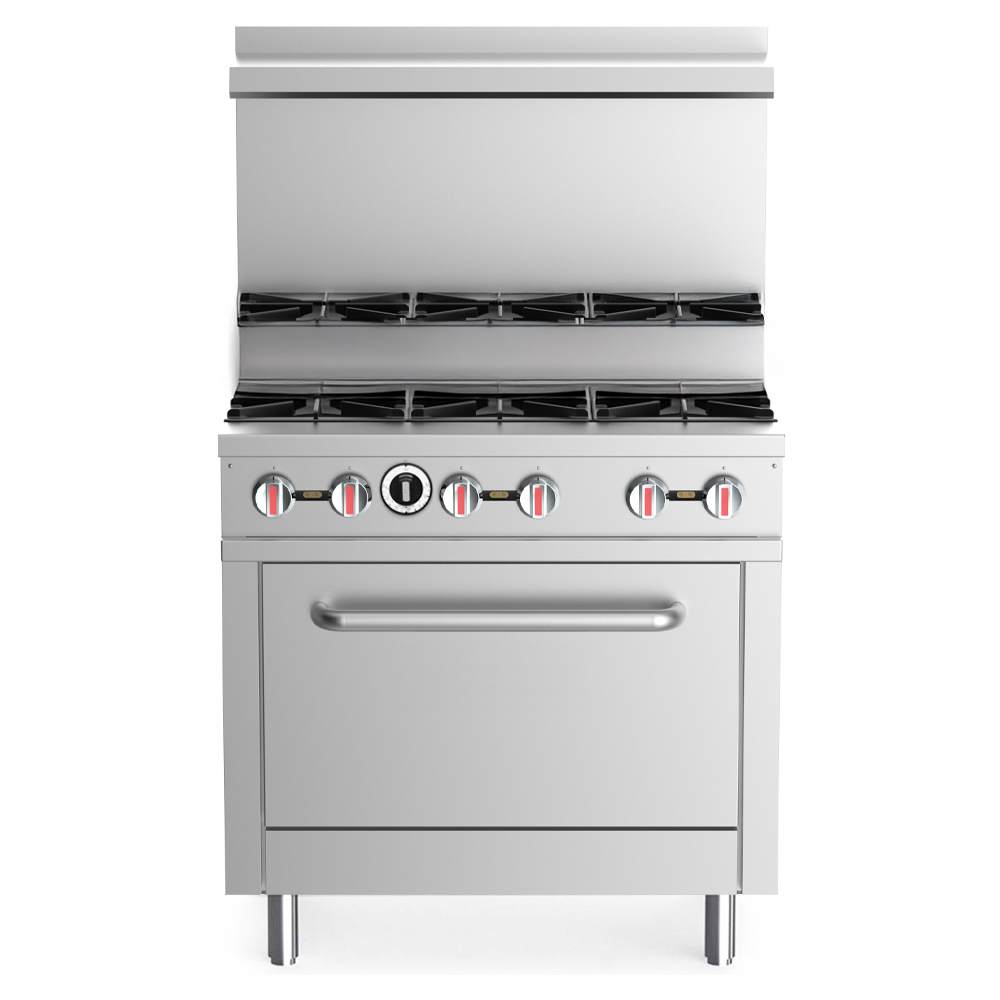 Prepline ENER6B36TJ-L 36" Liquid Propane 6 Burner Commercial Step-Up Range with Oven