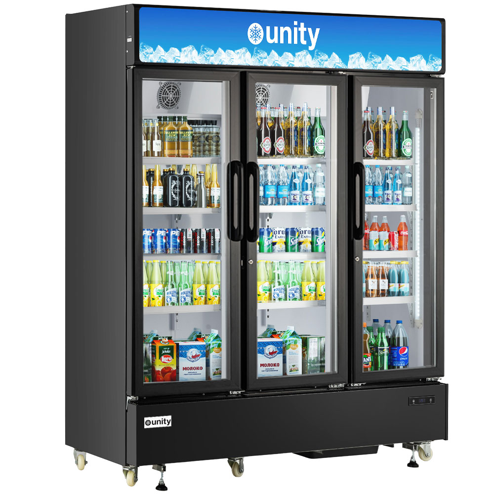 Unity U-72M 71" Three Glass Door Merchandiser Refrigerator with LED Lighting