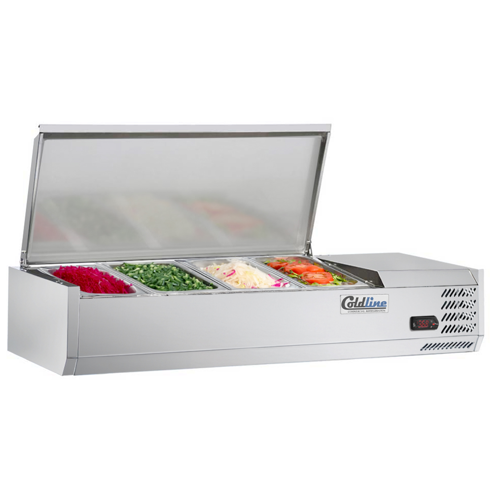 Coldline CTP48SS 48" Refrigerated Countertop Salad Bar, Stainless Steel Topping Rail, 4 Pans