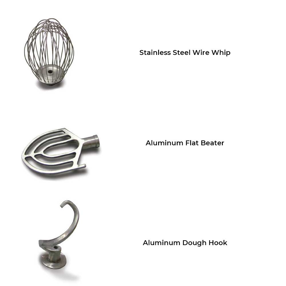 Includes Whip, Beater, Dough Hook