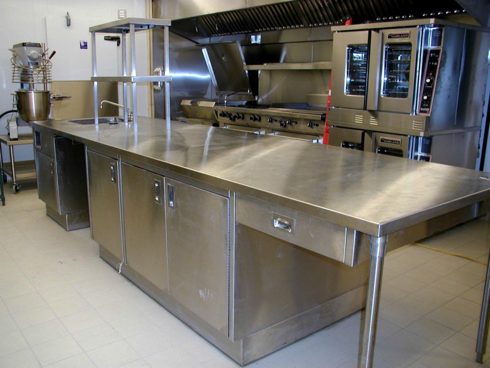 Food prep equipment in commercial kitchen shown here.